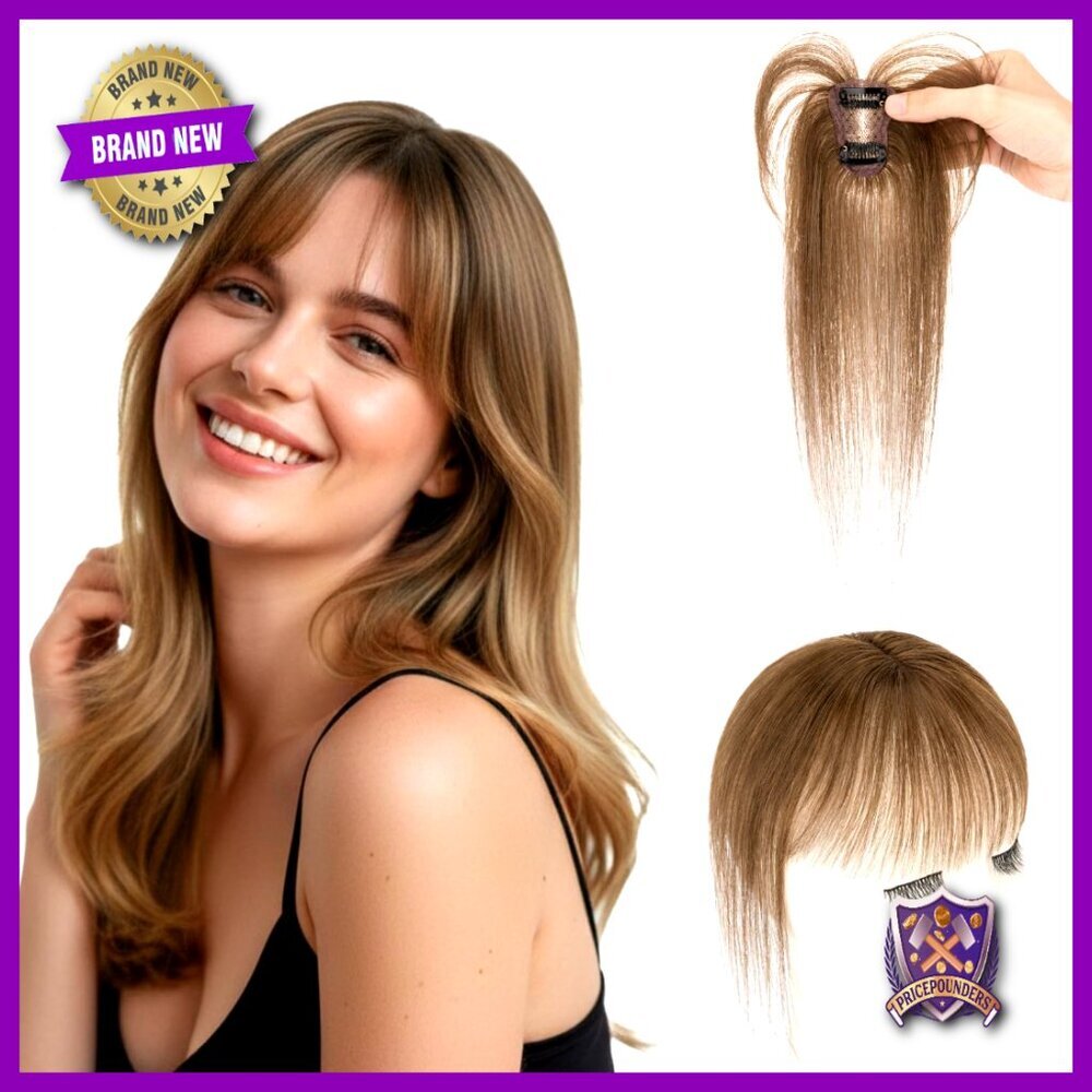 Human Hair Clip In Bangs Topper Wispy Fringe Daily Wear Elegant Chic